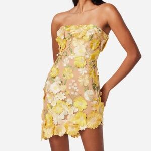 Elliatt New Age Floral Appliqué Strapless Cocktail Minidress
